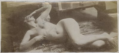 Studie nahé modelky ležící na tygří kůži v ateliéru Jacquese de Lalainga od Jacques Lalaing (attributed to)
