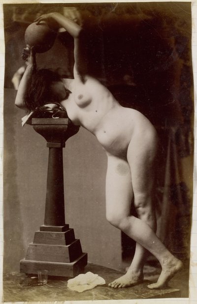 Studie modelu ženského aktu při pohledu zepředu v dílně Jacquese de Lalaing, předběžná studie pro kruhovou fontánu od Jacques Lalaing (attributed to)