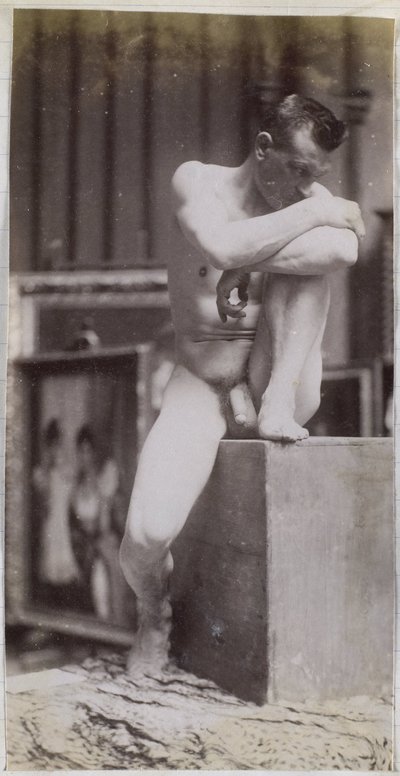 Studie sedícího modelu mužského aktu v ateliéru Jacquese de Lalainga od Jacques Lalaing (attributed to)