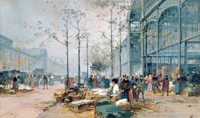 Les Halles, Paříž (tužka a kvaš na papíře) od Jacques Lieven