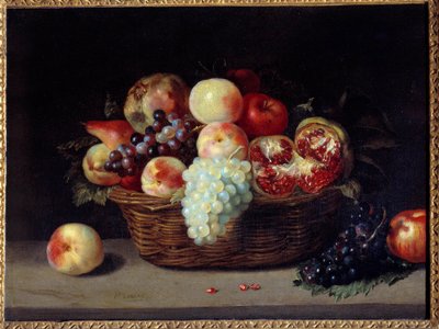 Koš granátů, broskví a hroznů Malba Jacquese Linarda (1600-1645) 17. století Sun. 0,46x0,61 m od Jacques Linard