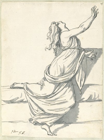 Rozrušená žena s hlavou odhozenou dozadu od Jacques Louis David