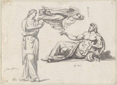 Řeka Bůh a dvě klasické sochy od Jacques Louis David