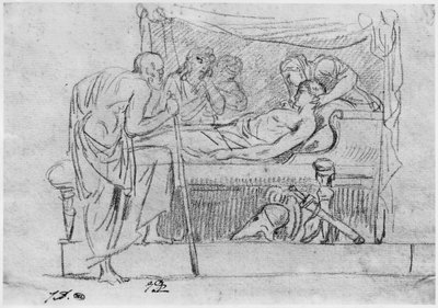 Death of Meleager (černá tužka na papíře) od Jacques Louis David