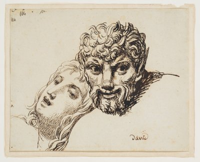 Hlavy fauna a ležící ženy od Jacques Louis David