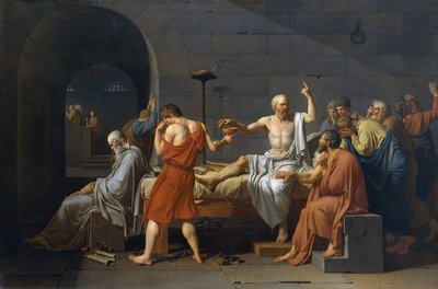 Sebevražda Sokrata, starověký řecký filozof (5. siecle av. JC) musel pít doutník poté, co byl obviněn z bezbožnosti a korupce mládeže od Jacques Louis David