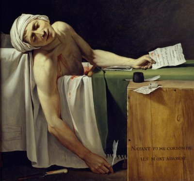 Smrt Marata (John Paul Marat (1743-1793) zavražděn). Detail. Obraz Jacquese Louise Davida (1748 - 1825). 1793 ne. 1,62x1,3m. Muzeum Louvre v Paříži od Jacques Louis David