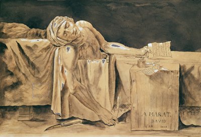 The Death of Marat, 1793 (pero a inkoust a wc na papíře) od Jacques Louis David