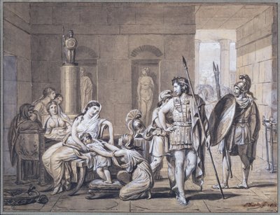 The Departure of Hector, c.1812 (pero a inkoust a tužka na papíře) od Jacques Louis David
