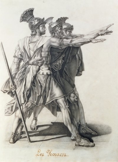 Přísaha Horatiů, detail Horatiů (tužka) od Jacques Louis David