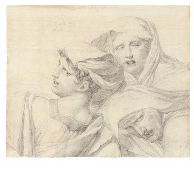 Tři ženy v klasických šatech, délka po prsa, s utrápeným výrazem, 1819 od Jacques Louis David