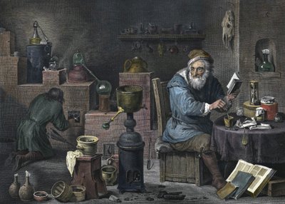 Alchymista. Rytina Jacques-Louis Pérée. 17. století. od Jacques Louis Perée