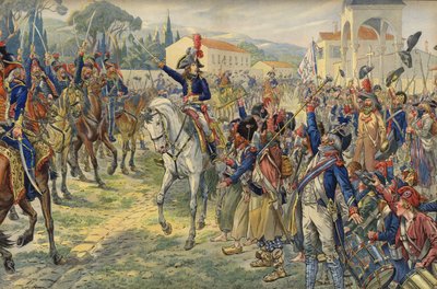 Napoleon Bonaparte při svém příjezdu do okupovaného města Nice od Jacques Marie Gaston Onfray de Breville (Job)