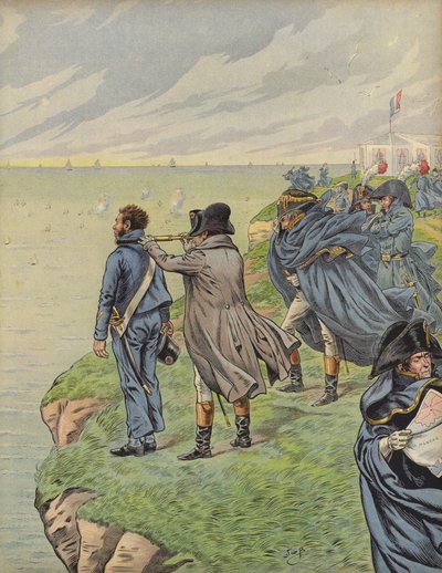 Napoleon Bonaparte si prohlíží svou flotilu při vyplutí z Boulogne od Jacques Marie Gaston Onfray de Breville (Job)