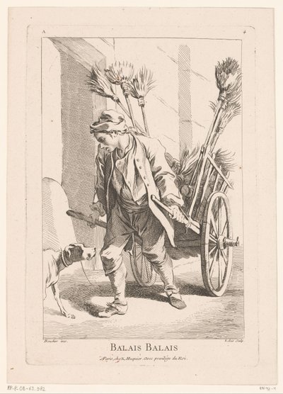 Pouliční prodavač s košťaty Balais Balais (název na objektu) Cris de Paris (název série) Street Vendors of Paris (název série) od Jacques Philippe Le Bas
