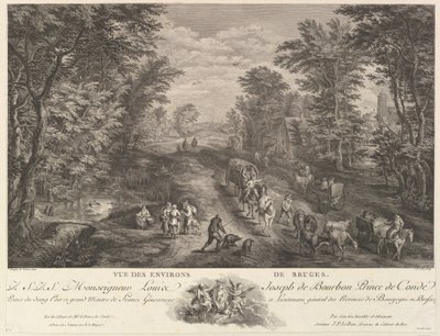 Pohled na okolí Brugg Vue des environs de Bruges. od Jacques Philippe Le Bas