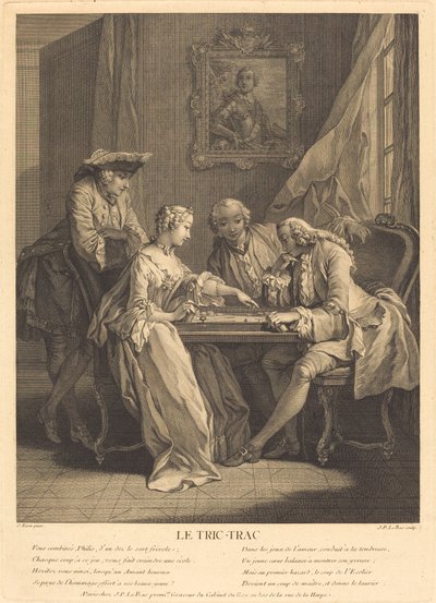 Le tric-trac od Jacques Philippe Le Bas after Charles Eisen