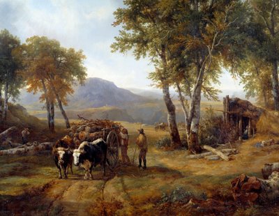 Dřevorubci v lese detailů. Obraz Raymonda Brascassata (1804-1867) 1832 Nantes, Musee des Beaux Arts od Jacques Raymond Brascassat