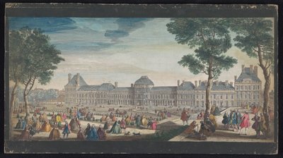 Pohled na Palais des Tuileries v Paříži z Jardin des Tuileries Les promenades du Palais Thuilleries (název na objektu) od Jacques Rigaud
