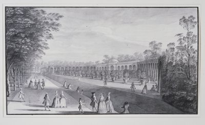 Oranžérie a ha-ha, vila lorda Burlingtona (pero a inkoust s mytím na papíře) od Jacques Rigaud