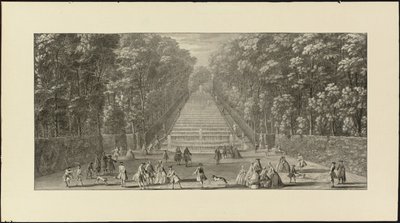 Vue de la Grande Cascade dans les jardins de Marly (černá křída, pero a černá tuš, šedý wash) od Jacques Rigaud