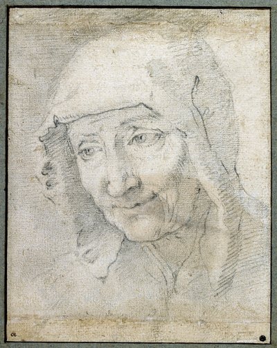 Hlava staré ženy (černá křída na papíře) od Jacques Stella