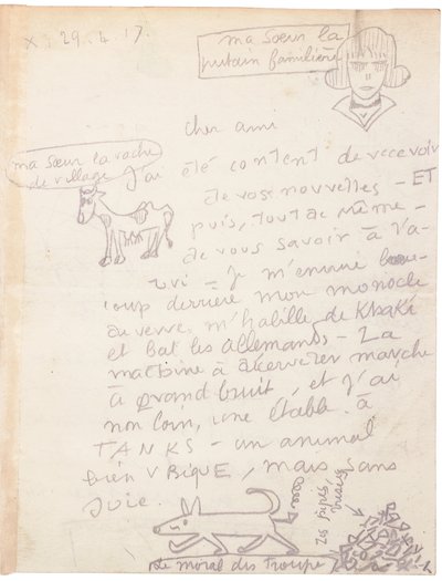 Autogramový dopis s kresbami od Jacques Vache