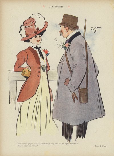 Na závodech. Ilustrace pro Le Rire od Jacques Wely
