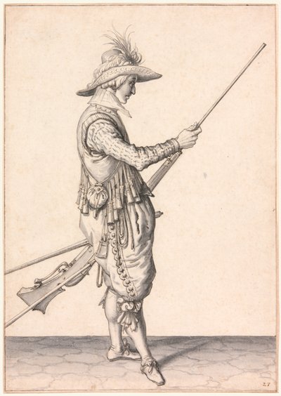 Voják nabíjející mušketu, "Ramme in Your Pouder" od Jacques de Gheyn II