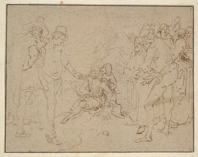 Práce na hnojišti, zkoušená jeho přáteli od Jacques de Gheyn II