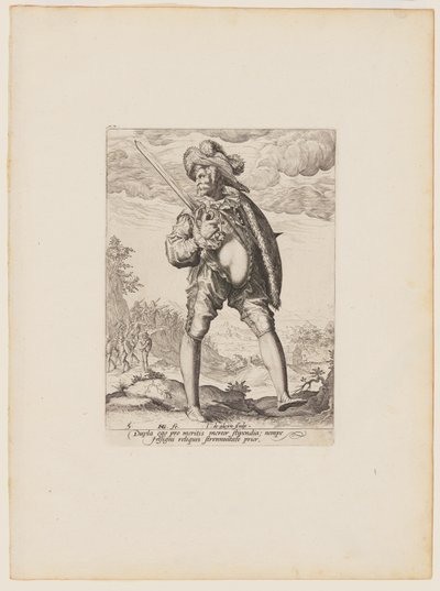 Voják s mečem a štítem, z knihy Důstojníci a vojáci tělesné stráže císaře Rudolfa II. od Jacques de Gheyn II