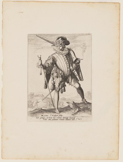 Voják s arkebuzou, z knihy Důstojníci a vojáci tělesné stráže císaře Rudolfa II. od Jacques de Gheyn II