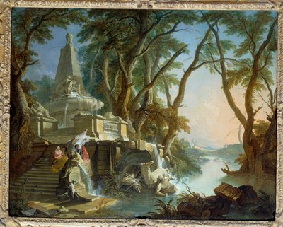 Krajina tvoří aneb „řeka“ Pyramidová fontána s rozbitou sochou Neptuna. Obraz Jacquese de Lajoue (1686-1761) 18. století Sun. 0,81 x 1,01 m od Jacques de Lajoüe