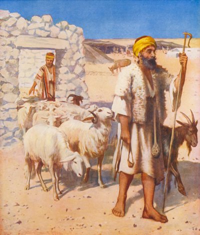Svatá země: Pastýř a ovčinec (barevná litografie) od James (after) Clark