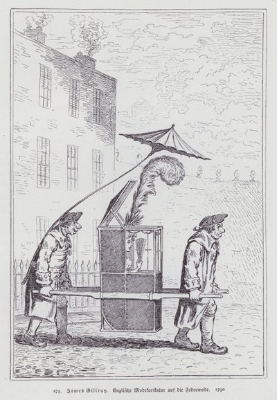 Anglická karikatura zesměšňující módu pro ženy s péřovými čelenkami od James (after) Gillray