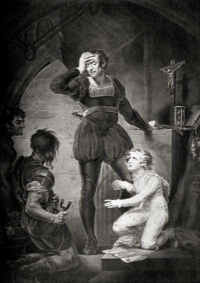 Král Jan. 4. dějství, 1. scéna: Hubert s Artušem ve vězení od James (after) Northcote