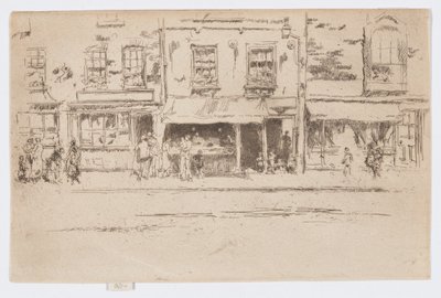 Obchod s rybami, Chelsea, asi 1884-86 (lept; tuš na papíře) od James Abbott McNeill Whistler