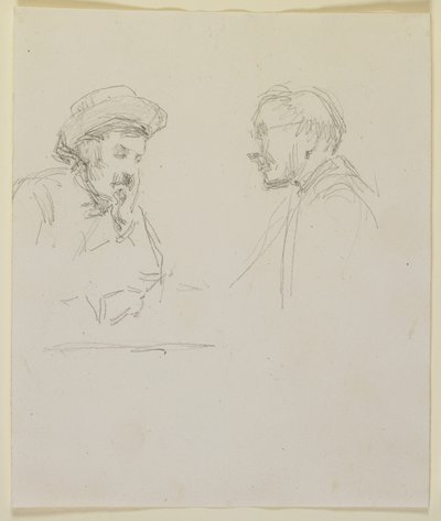 Hlavy dvou mužů, cca 1855-59 (tužka na špinavě bílém tkaném papíře) od James Abbott McNeill Whistler