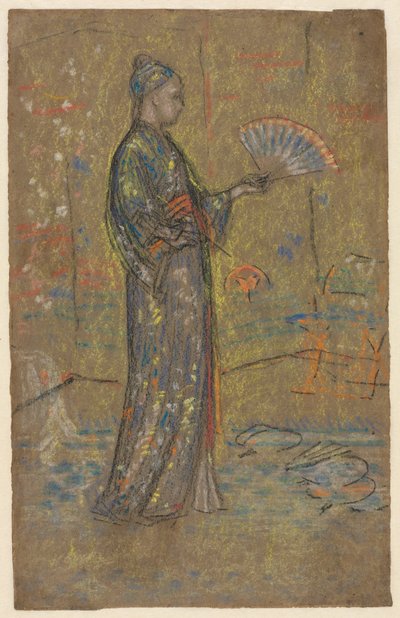 Japonská žena maluje vějíř recto, stojící žena držící šaty vzadu, c. 1872. od James Abbott McNeill Whistler