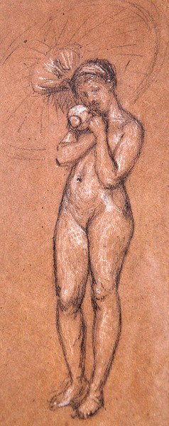 Akt se slunečníkem, cca 1868 (bílá a černá pastelka na papíře) od James Abbott McNeill Whistler