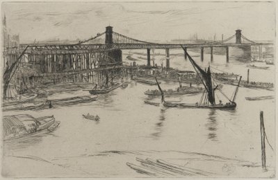 Old Hungerford Bridge, 1861 (lept na papíře) od James Abbott McNeill Whistler