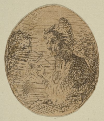 Stará žena a dítě v oválu z náčrtů na desce Coast Survey Plate, 1854-55. od James Abbott McNeill Whistler