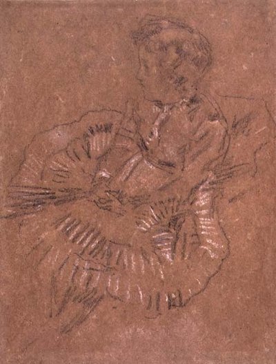 PD.67-1959 Sedící dívka ve velké sukni (Studie Elinor Leyland) kolem 1870-80 (černobílá křída na hnědém papíře) od James Abbott McNeill Whistler