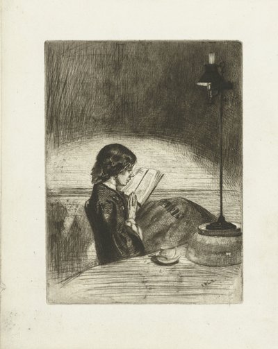 Portrét čtení Deborah Delano Čtení při světle lampy od James Abbott McNeill Whistler