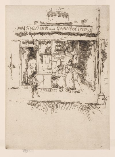 Holení a šamponování, asi 1886-88 (lept; tuš na papíře) od James Abbott McNeill Whistler
