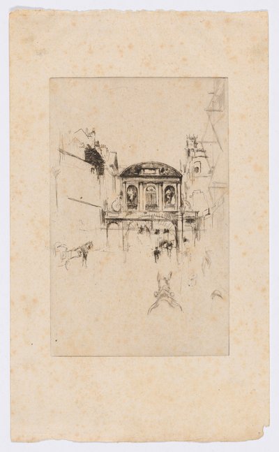 Temple Bar, asi 1877 (lept a suchá jehla; tuš na papíře) od James Abbott McNeill Whistler