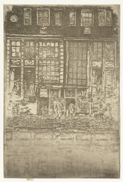 Dva domy u kanálu v Amsterdamu Vyšívaný závěs od James Abbott McNeill Whistler