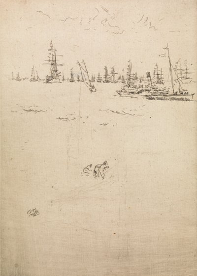 Loď návštěvníků ze souboru dvanácti leptů s názvem The Naval Review, 1887 od James Abbott McNeill Whistler