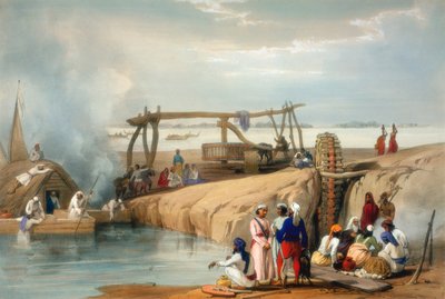 Perské kolo zvedá vodu z řeky Sutlej, Paňdžáb, 1842 od James Atkinson