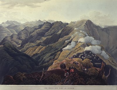 Hřeben a pevnost Jytock, z „Výhledy na pohoří Himaláje“, tisk Rodwell & Martin od James Baillie (after) Fraser